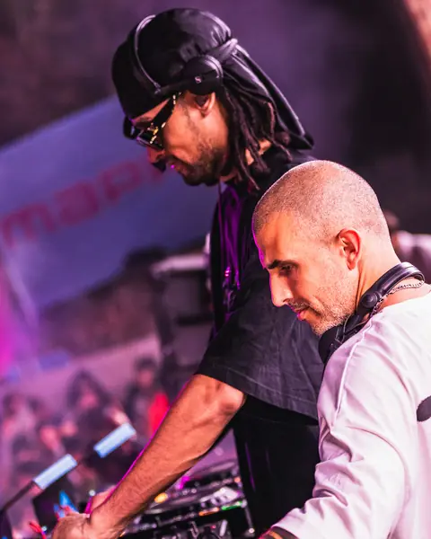 Dennis Cruz and PAWSA (Golfos) DJ together in the booth. MAPPA 01, Tenerife, March 2024. Photo for Just Music.